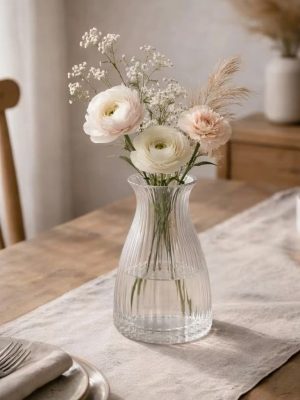 透明ガラス花瓶 一輪挿し 北欧デザイン 20.5cm